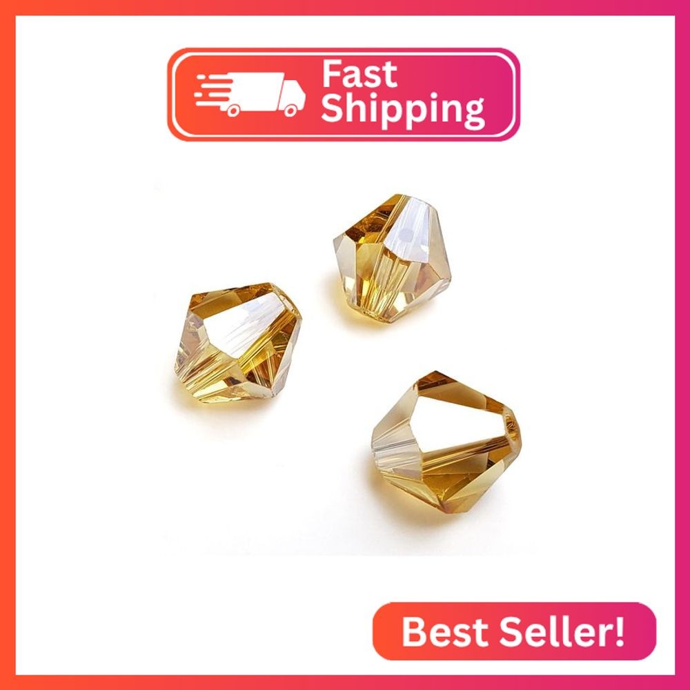 Chengmu 4mm Bicone Gold Champagne Glass Beads for Jewelry Making, Faceted Crytal