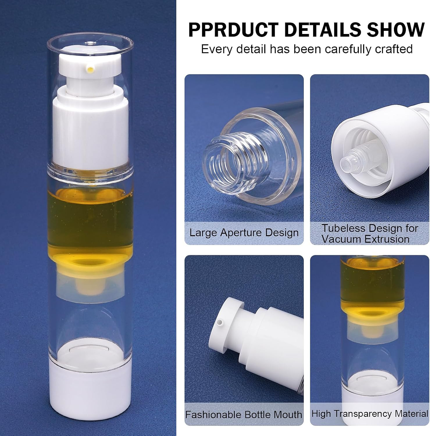 Airless Pump Bottles 3 Pack 1.7oz Empty Moisturizer Pump Dispenser | Clear Airle