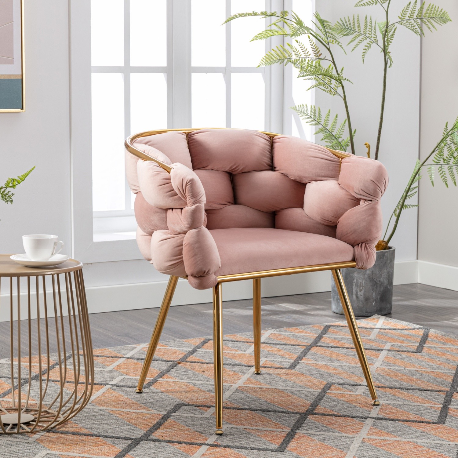 Set of 2 Velvet Accent Chairs Modern Lounge Chairs with Metal Frame for Bedroom