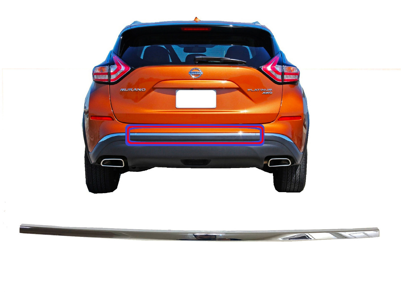 For 2015-2024 Nissan Murano Rear Bumper Center Chrome Lower Molding Trim