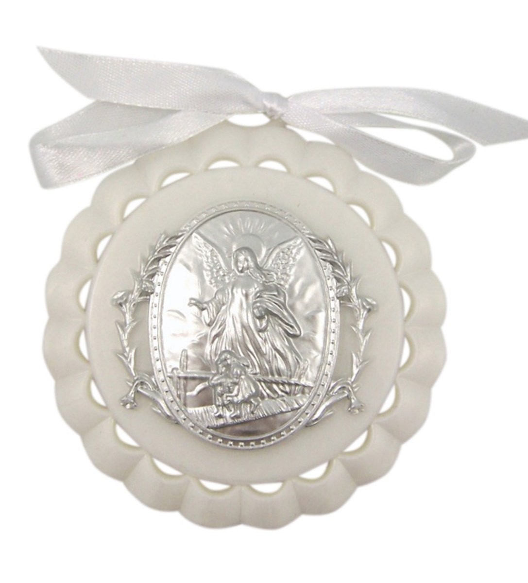 Moulded Acrylic White Crib Medal with Guardian Angel for Baby Nursery Decor, ...
