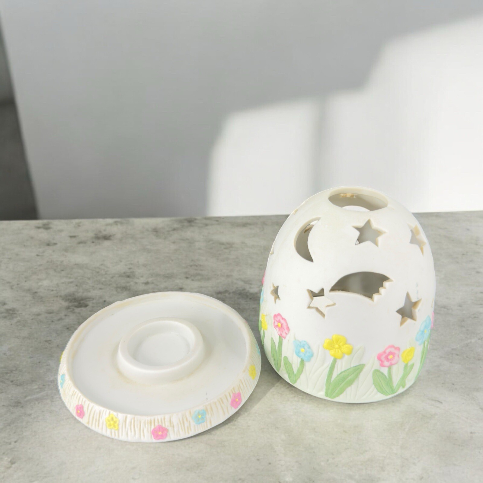 1990s Partylite Retired Ceramic Celestial Garden Tealight Holder Fairly Light