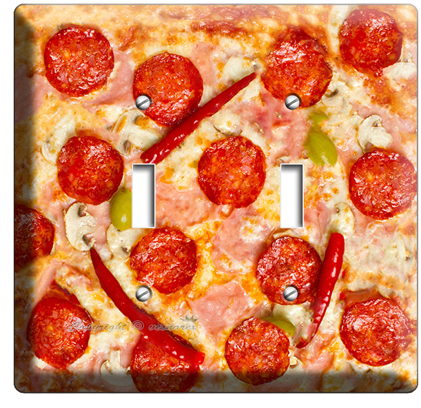 PEPPERONI ITALIAN PIZZA DOUBLE LIGHT SWITCH WALL PLATE DINING ROOM KITCHEN DECOR