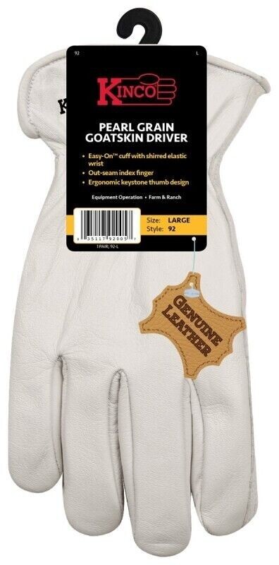 KINCO 92 MENS LEATHER WORK GLOVE X-LARGE PEARL GRAIN GOATSKIN FAST SHIP 8634941