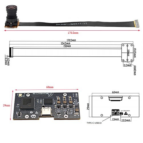 12MP 4K 1/2.3" IMX577 Sensor UVC USB3.0 Camera Module for Windows Linux Mac