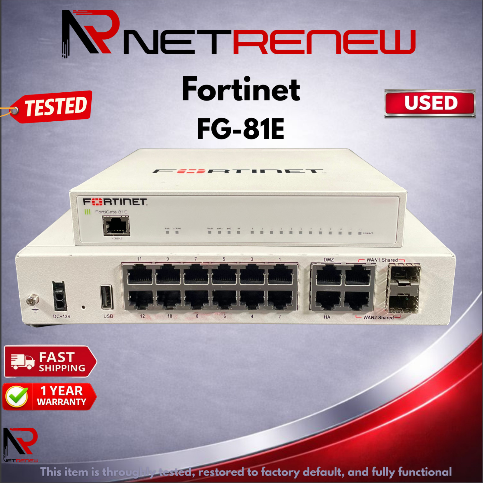 Fortinet  FG-81E FortiGate Network Security Firewall LAN Port Switch w/ Adapter