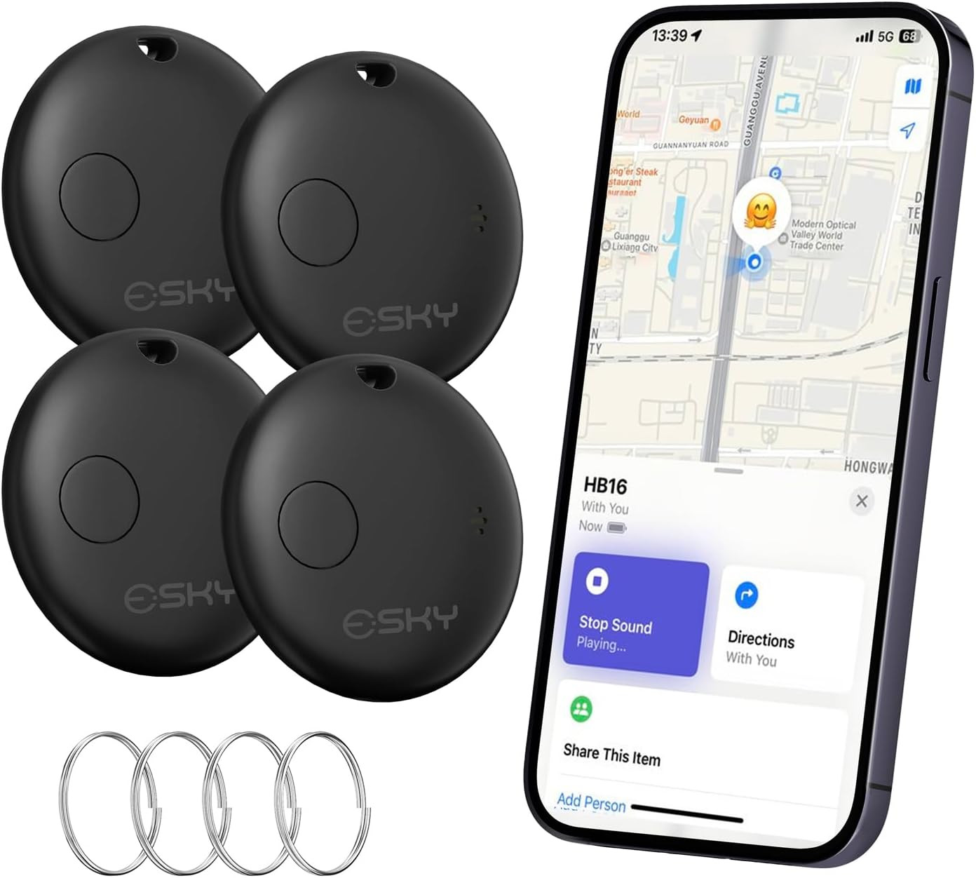 Esky Air Tracker Tags-4 Pack, Bluetooth Smart Luggage Tracker Works with Find