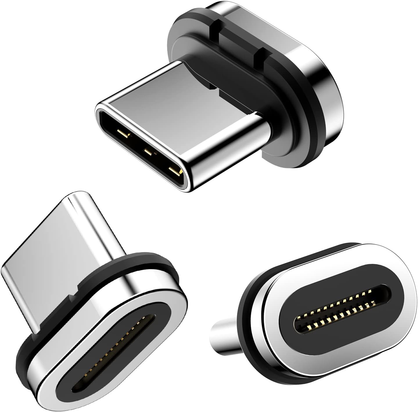 24pins Magnetic USB C Connector Tips Head (3 Only Tips-3Pack*Black-Silver