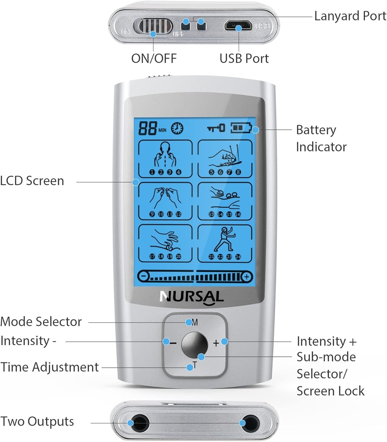 24 Modes TENS Unit Muscle Stimulator with Continuous Stimulation, Rechargeabl...