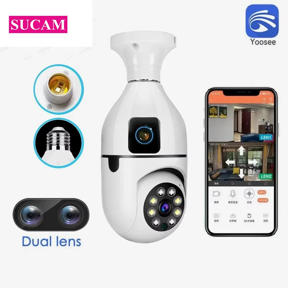 Yoosee E27 Bulb Wifi Camera Dual Lens Dual Screen Auto Tracking Two Way Audio Co