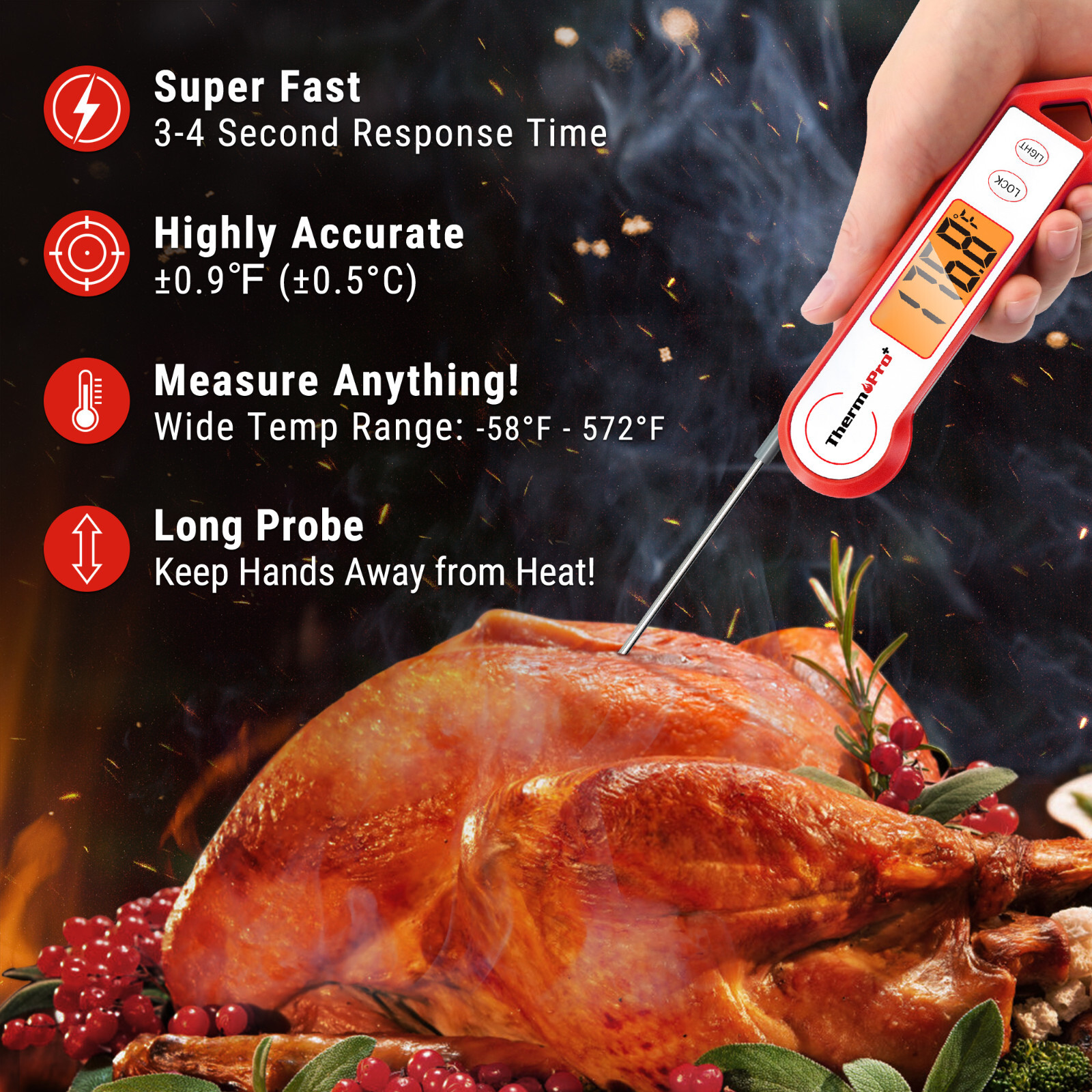 ThermoPro Waterproof Digital Instant Read Meat Thermometer 4/Kitchen Cooking BBQ