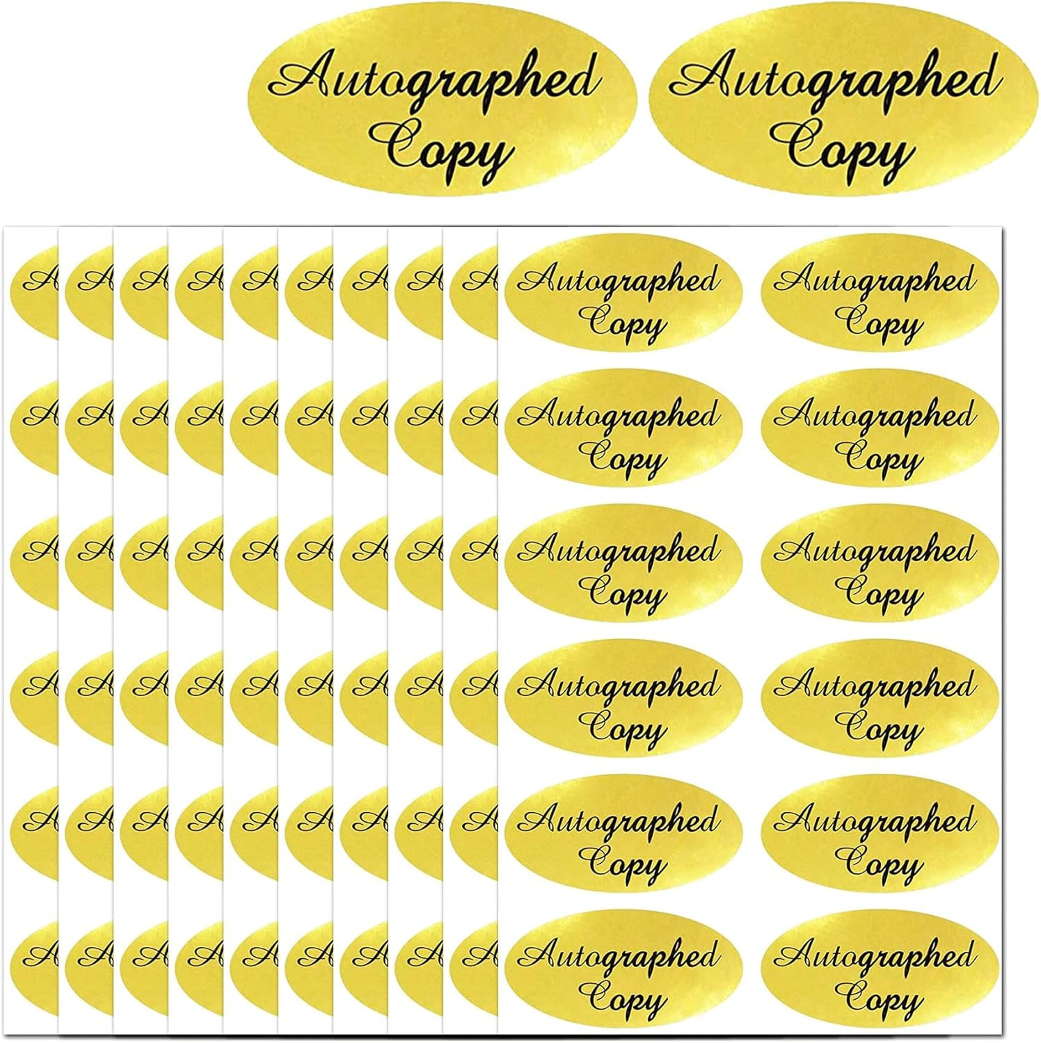 1008 PCS 'Autographed Copy' Stickers-1 x 2Inch Oval Gold Foil Labels Gold Foil