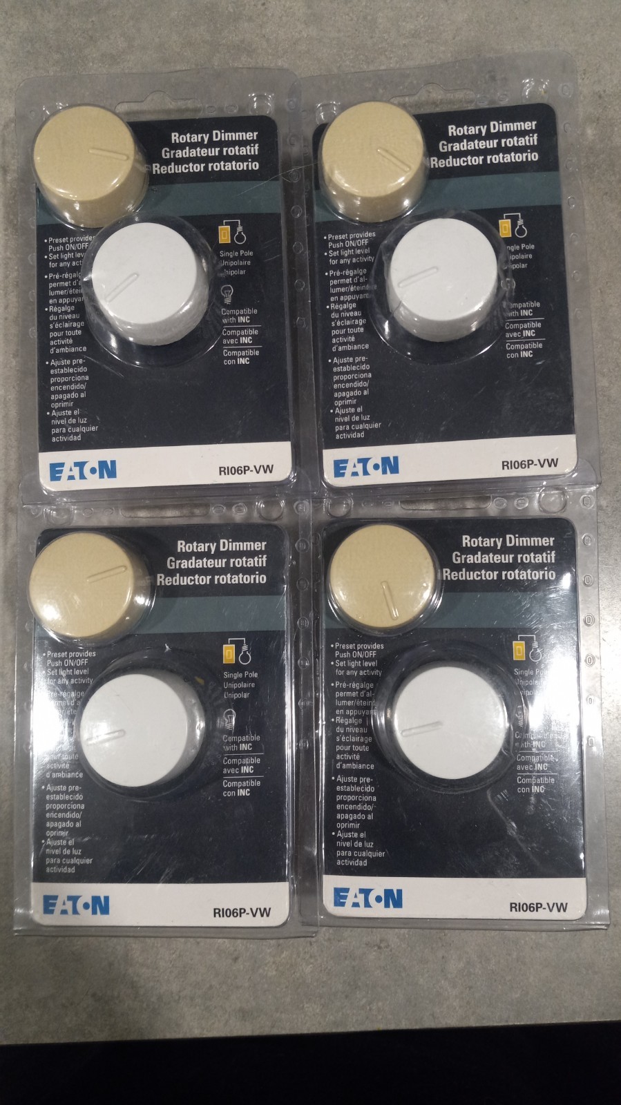 Lot Of 4 Preset Rotary Dimmer W/Ivory&White RI06P-VW EATON Cooper Wiring Devices