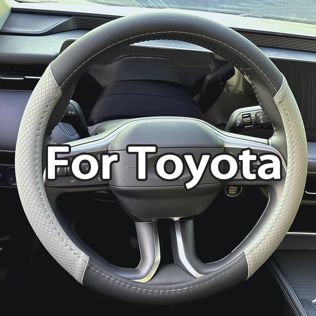 For Toyota Nappa Leather Steering Wheel Cover Good Grip Black&Gray 15"