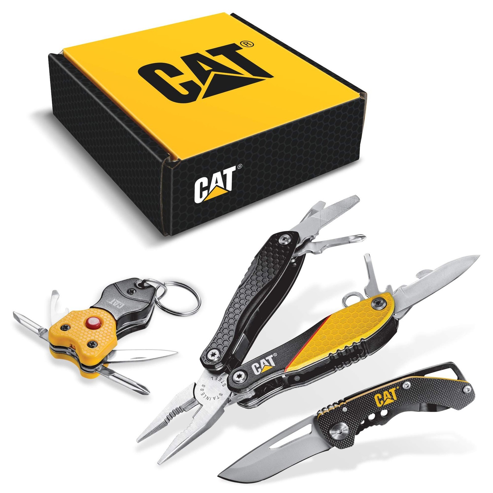 Cat 3 Piece 12-in-1 Multi-Tool, Knife, and Multi-Tool Key Chain Gift Box Set ...