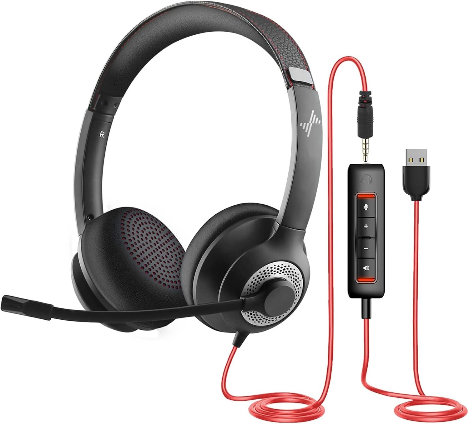 JIAMQISHI USB Headset with Microphone for PC, On-Ear Computer Laptop Headphones