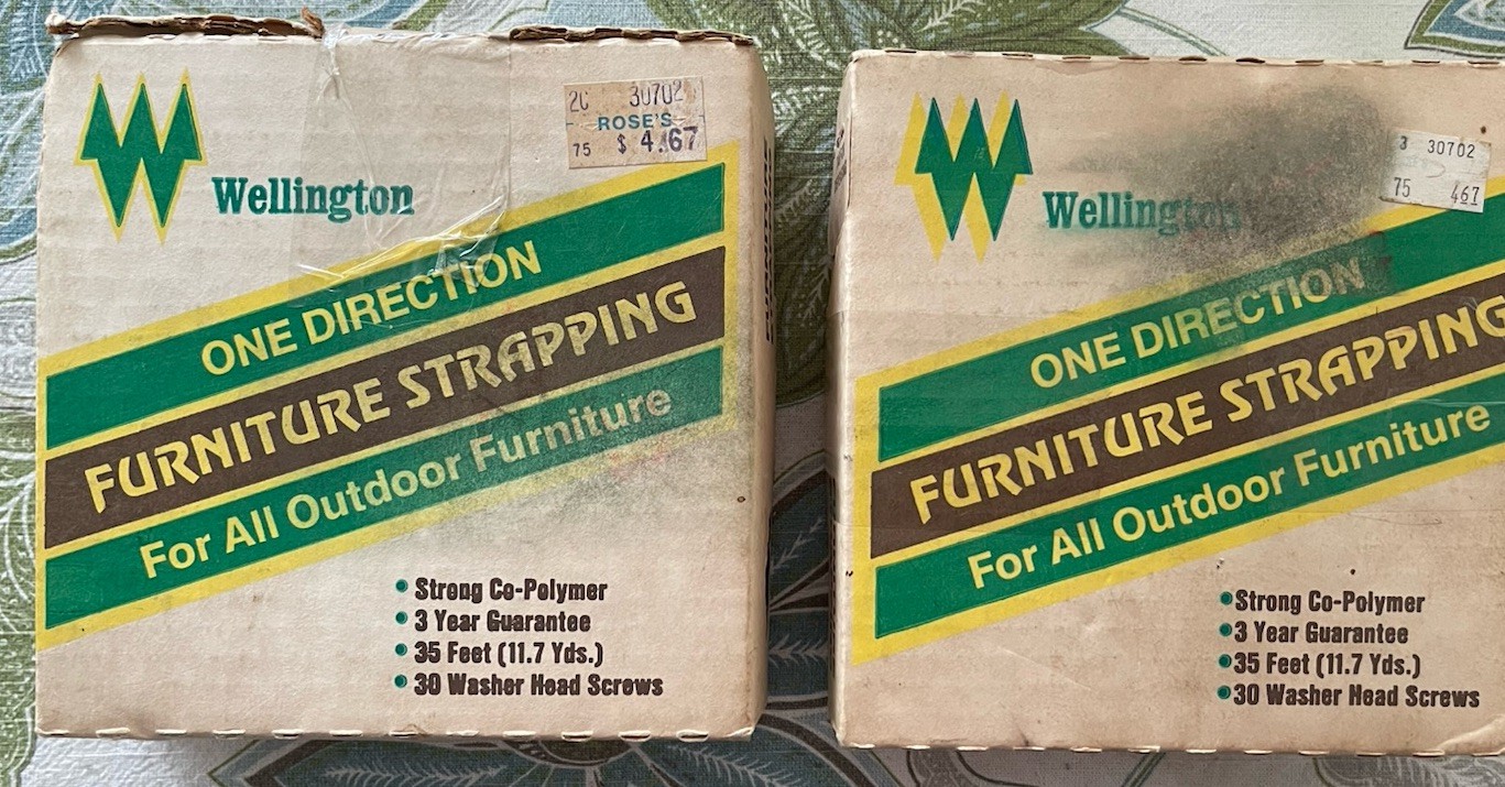 Two Vintage 1.5" White Vinyl Chair Strapping Furniture 35 Ft,  With 30 Screws