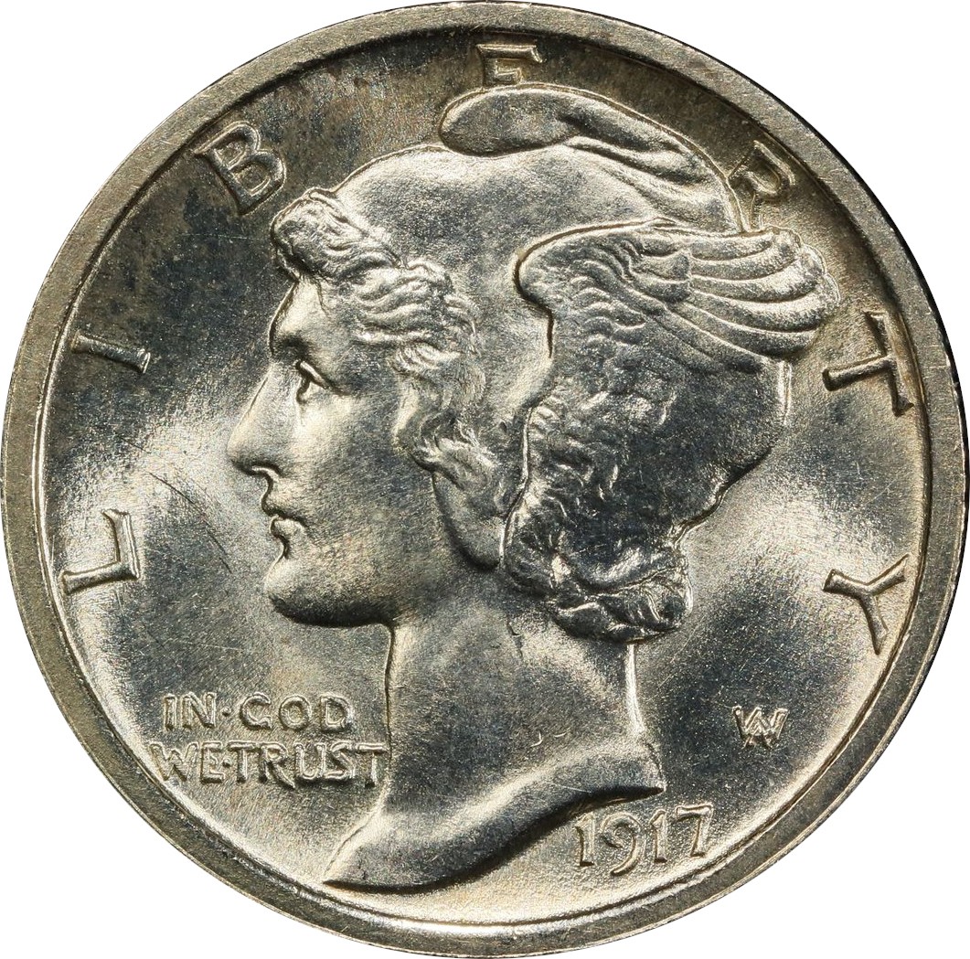 1917 MS65FB Mercury Dime PCGS 49840424