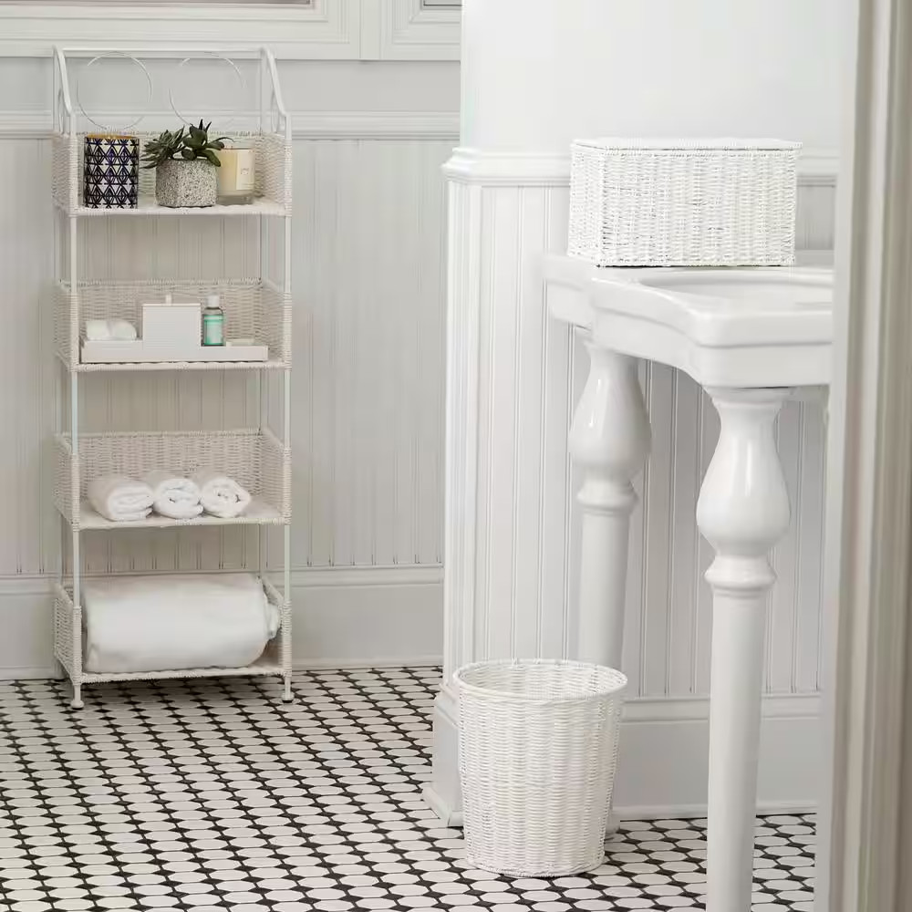 Small Wicker White Basket with Lid