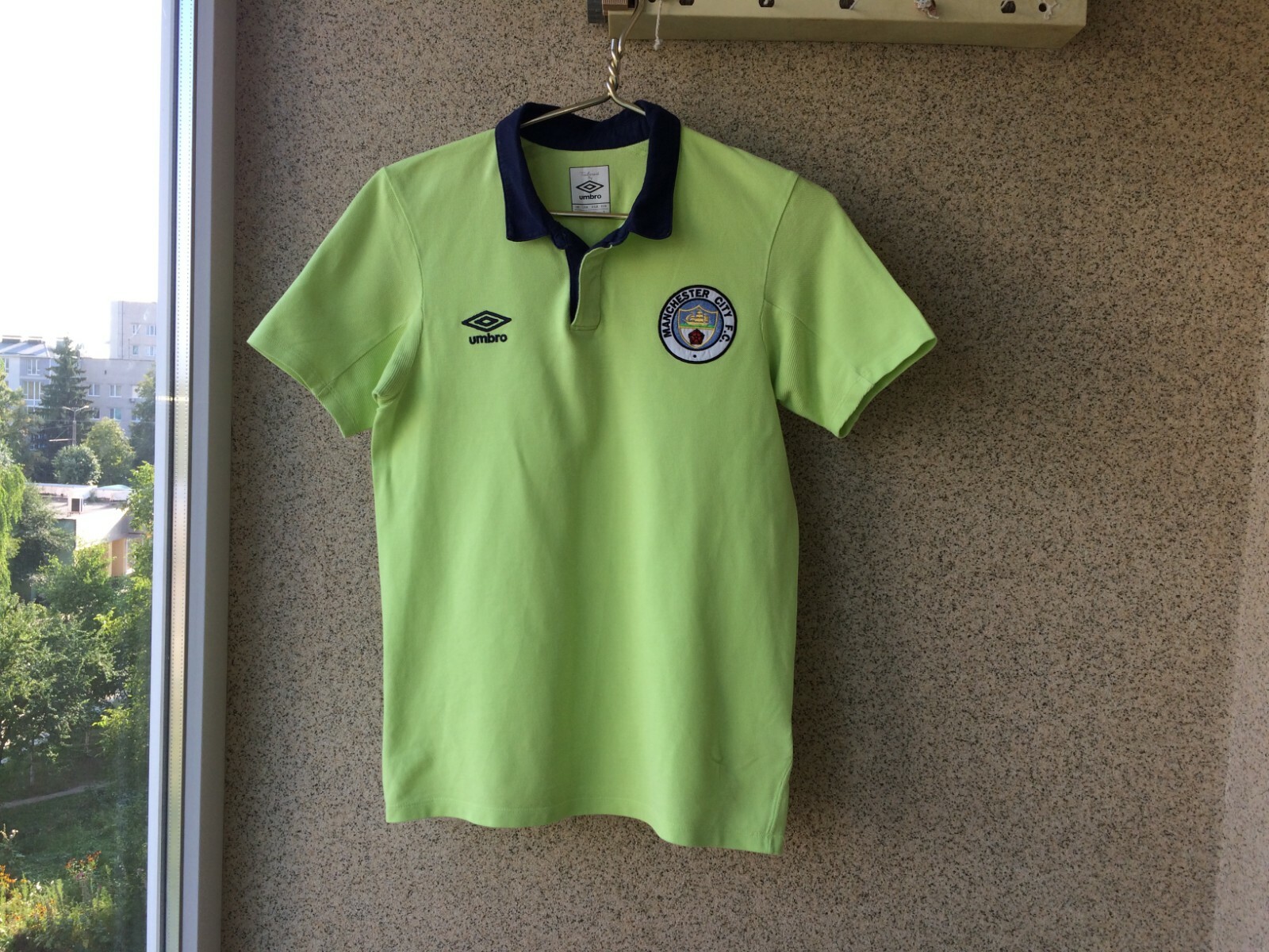 Manchester City Football Shirt 2009/2010 Jersey S Polo Umbro Lime Soccer