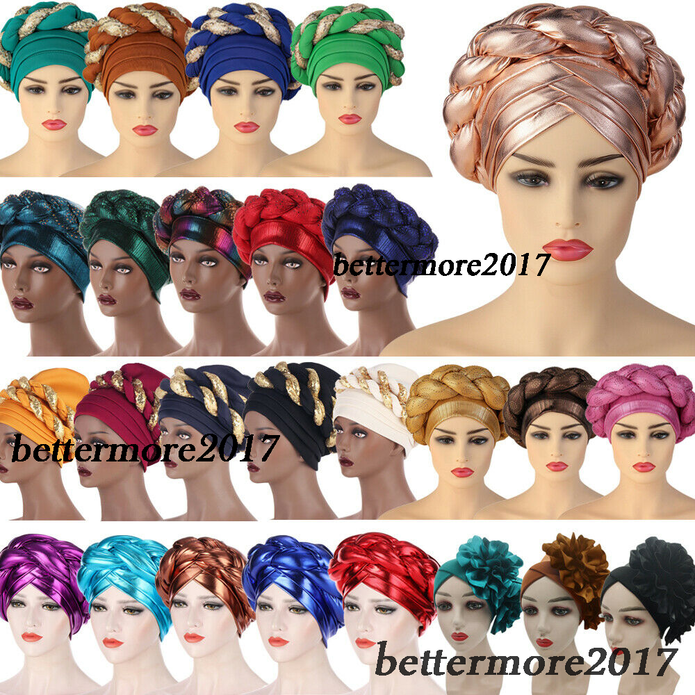 Sequins Turban Braid Head Wrap African Women Chemo Cap Hijab Bonnet Hat Headwear