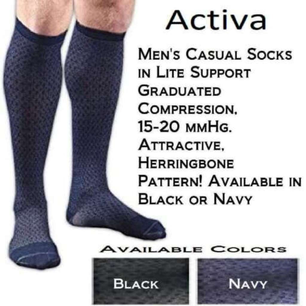 Activa Men's Casual Socks Herringbone 15-20mmHg (Navy) Small