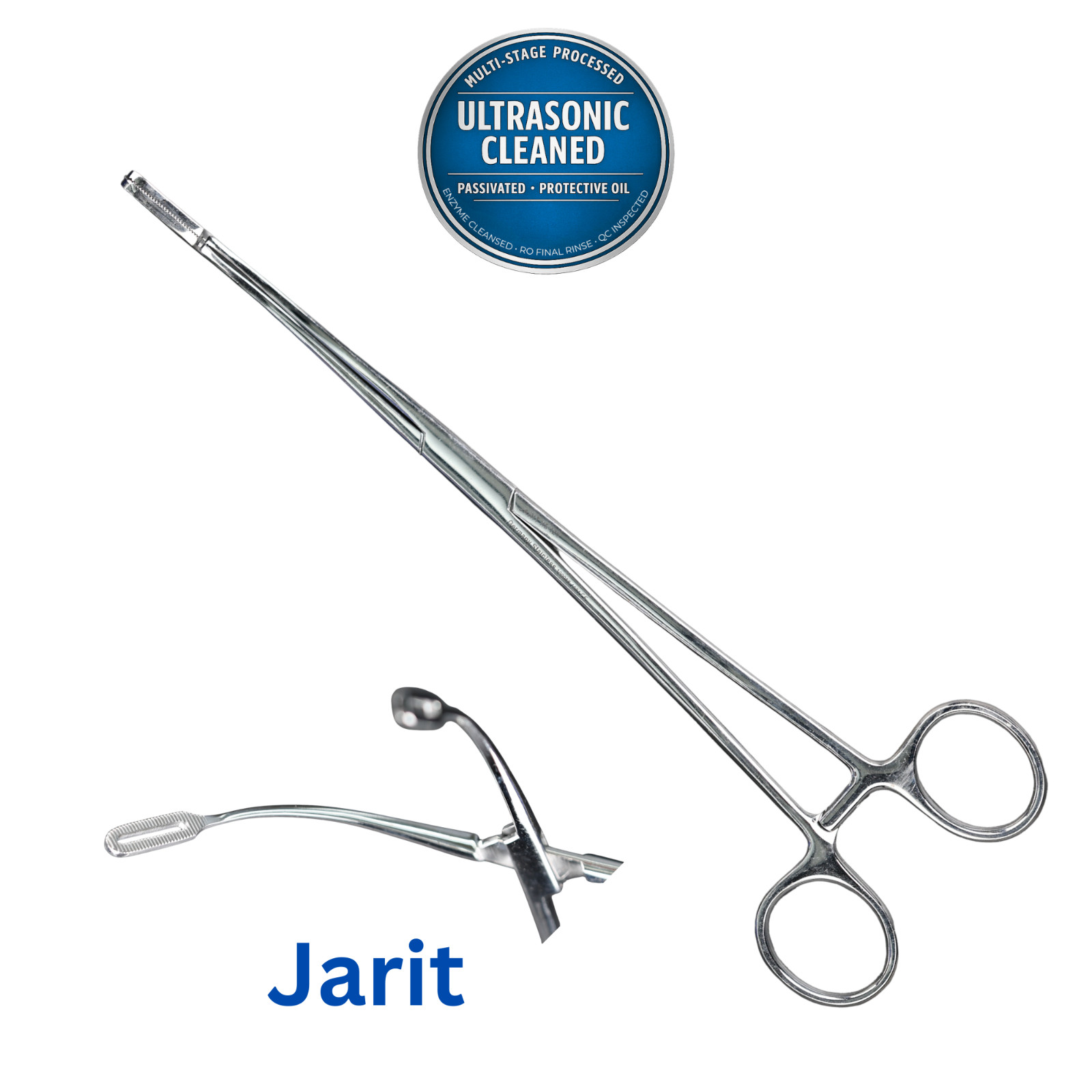 Jarit 115-120 Fletcher Sponge Forceps, Serrated, Fenestrated, Curved, 9.5"