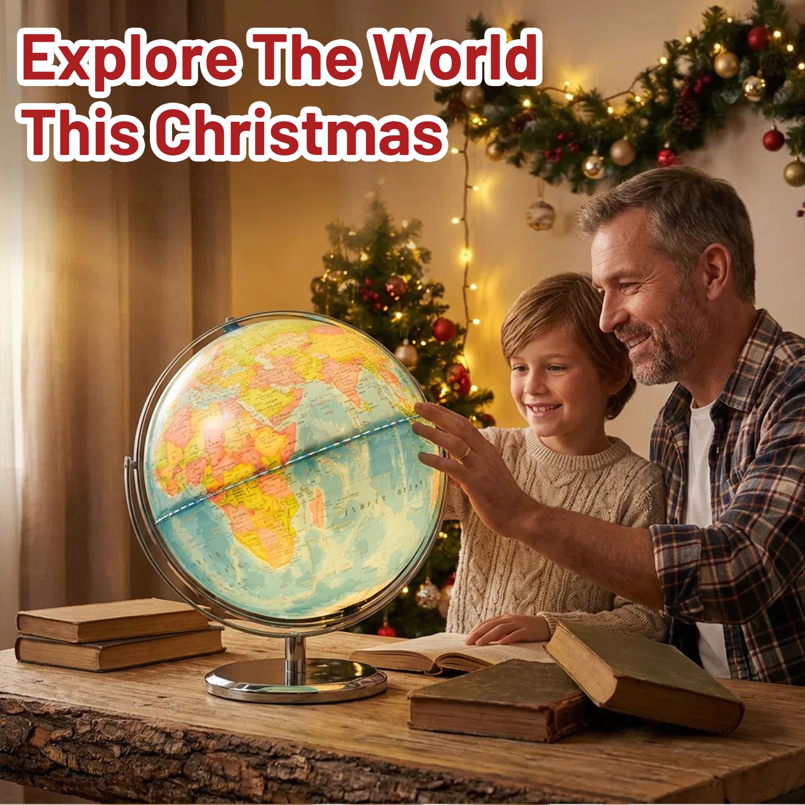 13" Illuminated Globe Map 720° Rotation with Touch Switch 3 LED Lighting Modes