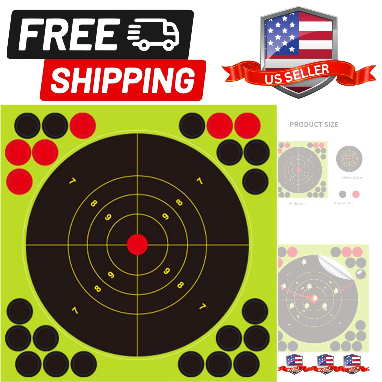 50 Pack 6x6 Inch Splatter Shooting Targets – 5 Inch Bullseye with Fluorescent...