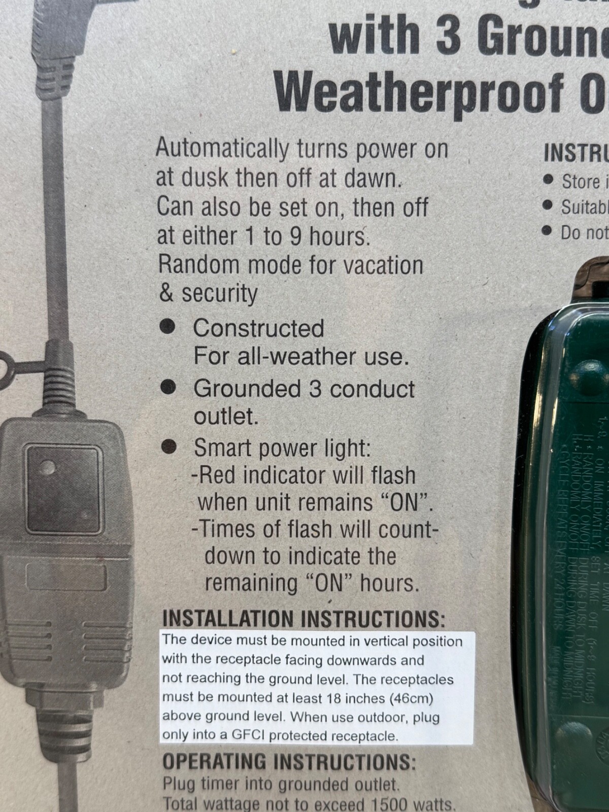 Gem CAT NO 0599 Digital Outdoor Timer 3 Grounded Outlets 60ft Transmitter Range