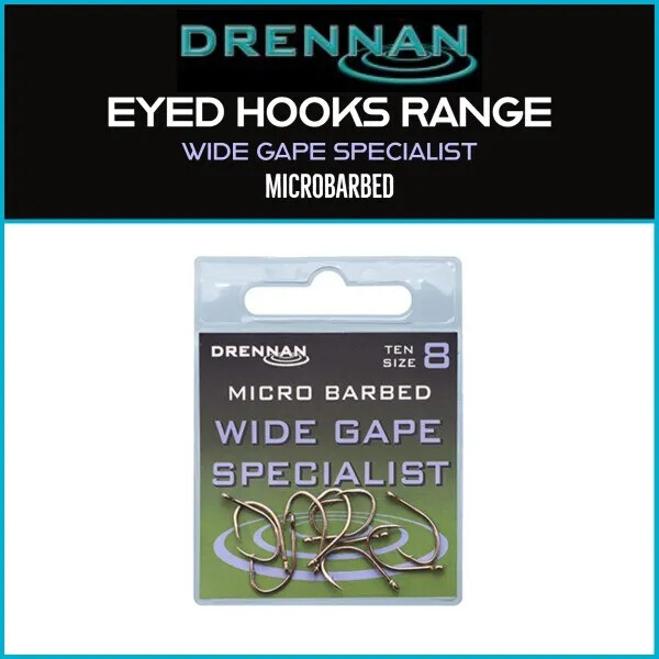 DRENNAN EYED HOOKS RANGE - WIDE GAPE SPECIALIST MICROBARBED | NEW - ALL SIZES