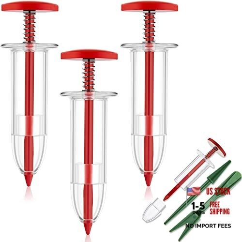 6 Pcs Mini Sowing Seed Dispenser Sower with 2 Transplanting Tools Hand Red