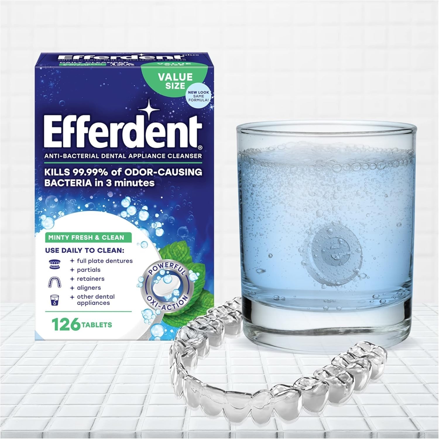 2 PACK 126ct Retainer Cleaning Tablets | Denture Cleanser Mint Efferdent