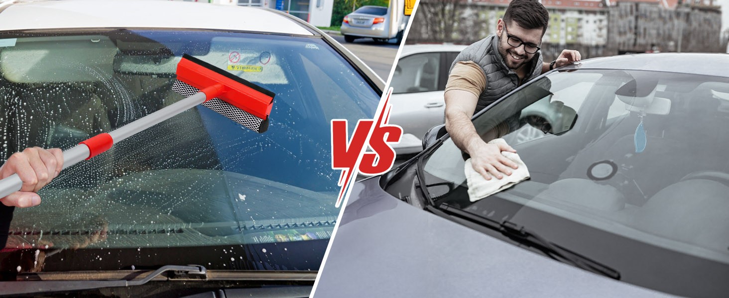 Windshield Cleaner Tool 2 in 1 Car Window Squeegee with Extendable Handle