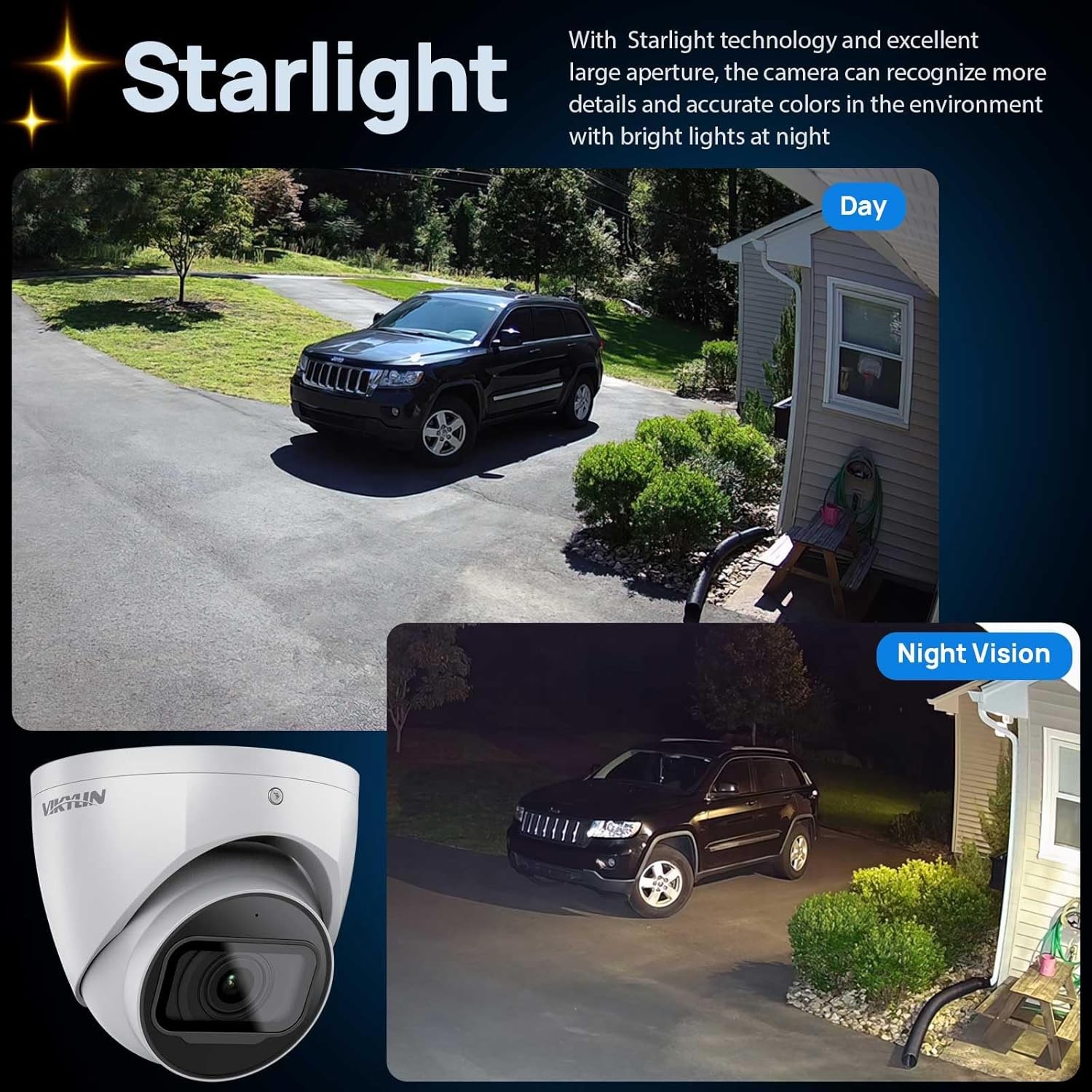 VIKYLIN 4K 8MP IR Starlight IP Dome Network Camera Built-in Mic Smart Detection