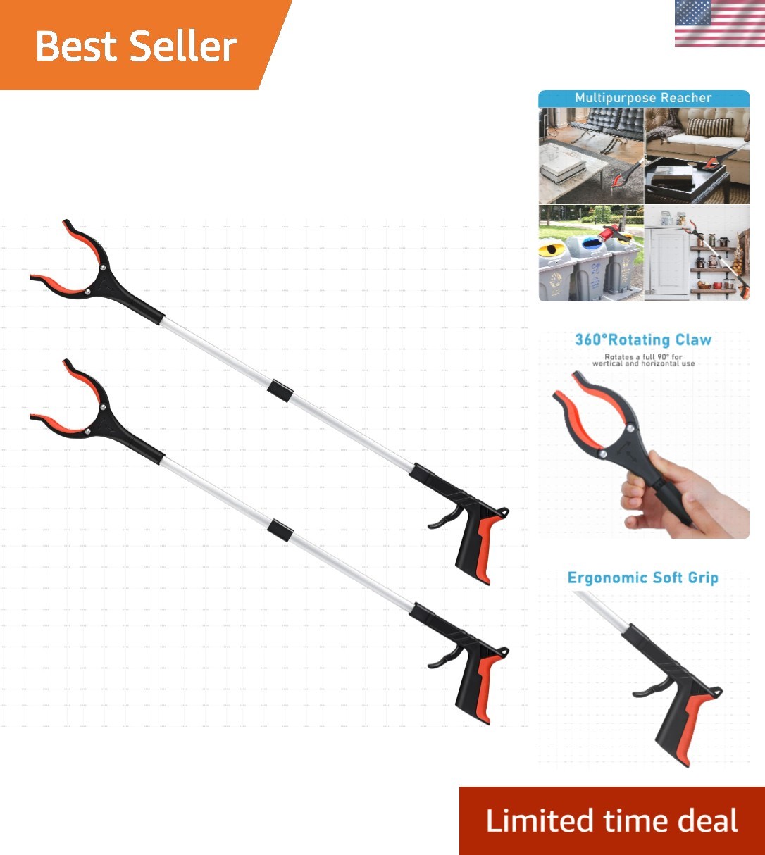Aluminum Alloy 32'' Grabber Tool for Easy Trash Pick Up - Lightweight & Durable