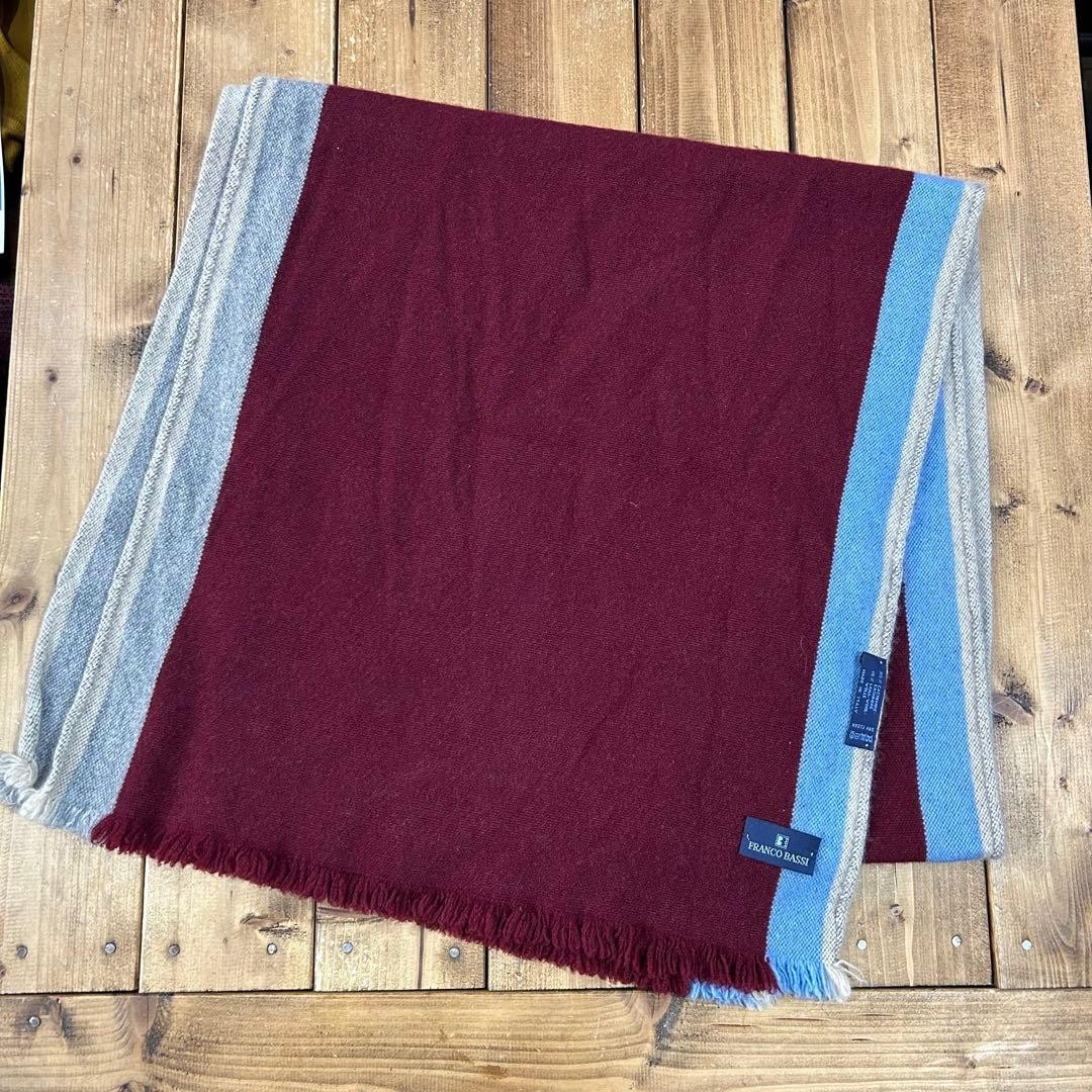 FRANCO BASSI Italy Scarf 100% Cashmere School Stripe Burgundy Blue Gray Fringe