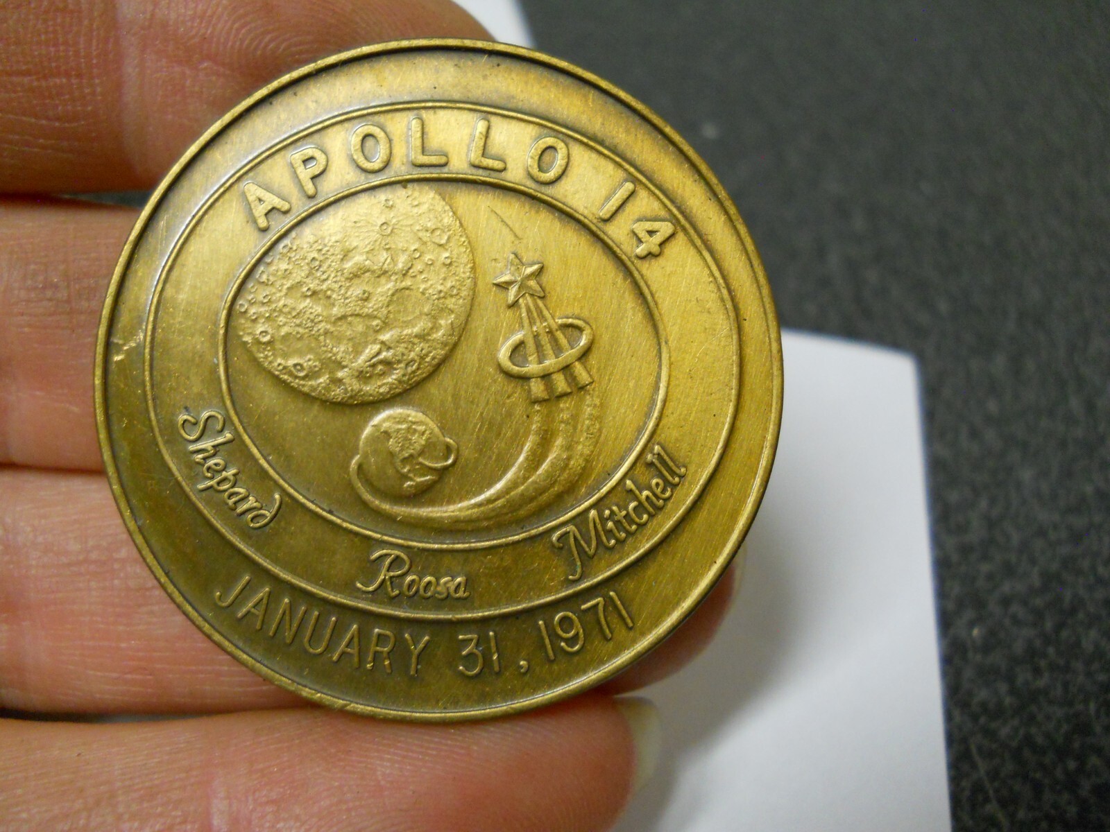 NASA Apollo Mission 14 Brass Challenge Coin Bendix Launch Support Division