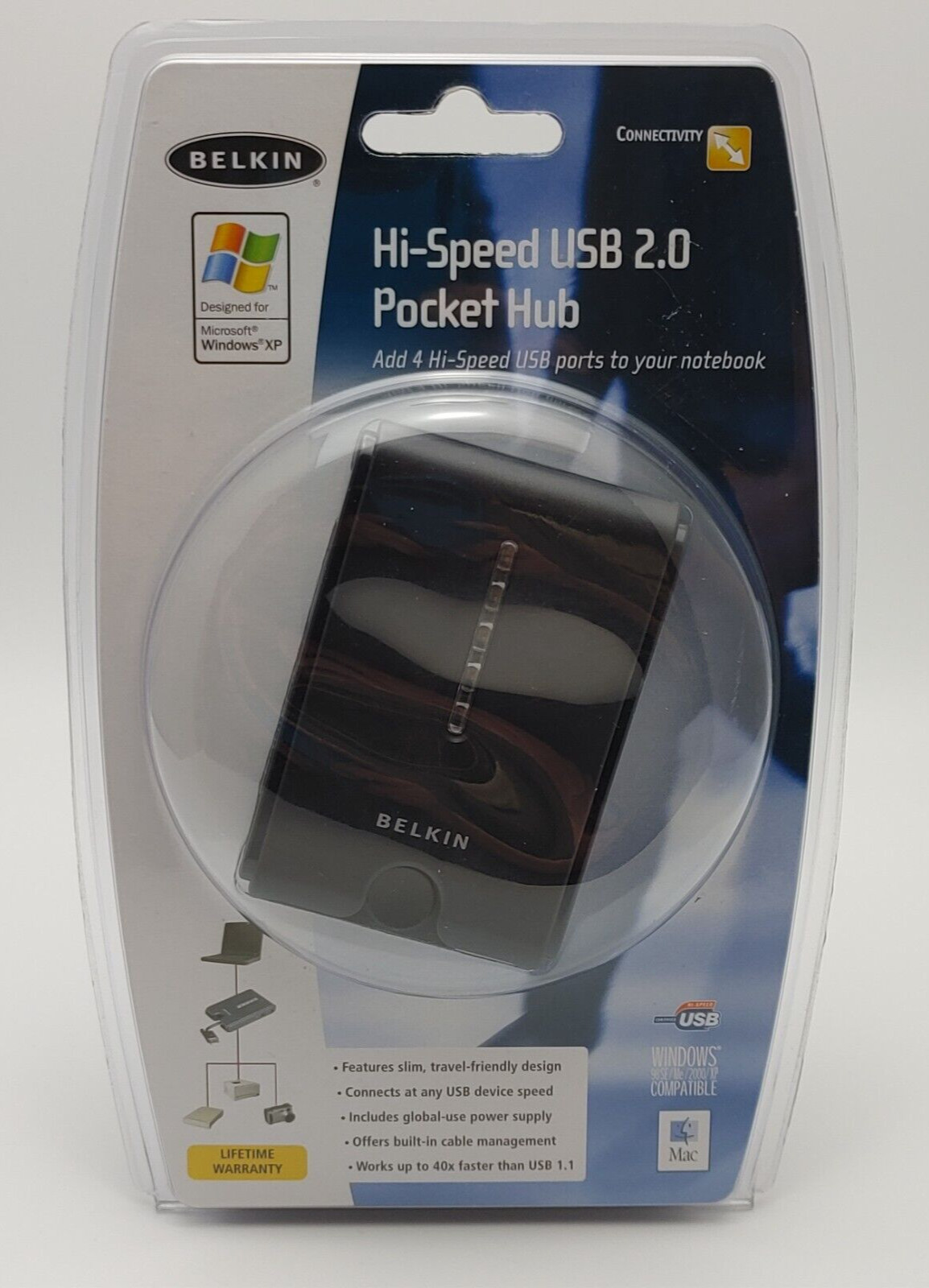 Belkin Hi Speed 4 Port USB 2.0  Pocket Hub #F5U217-MOB Travel Portable