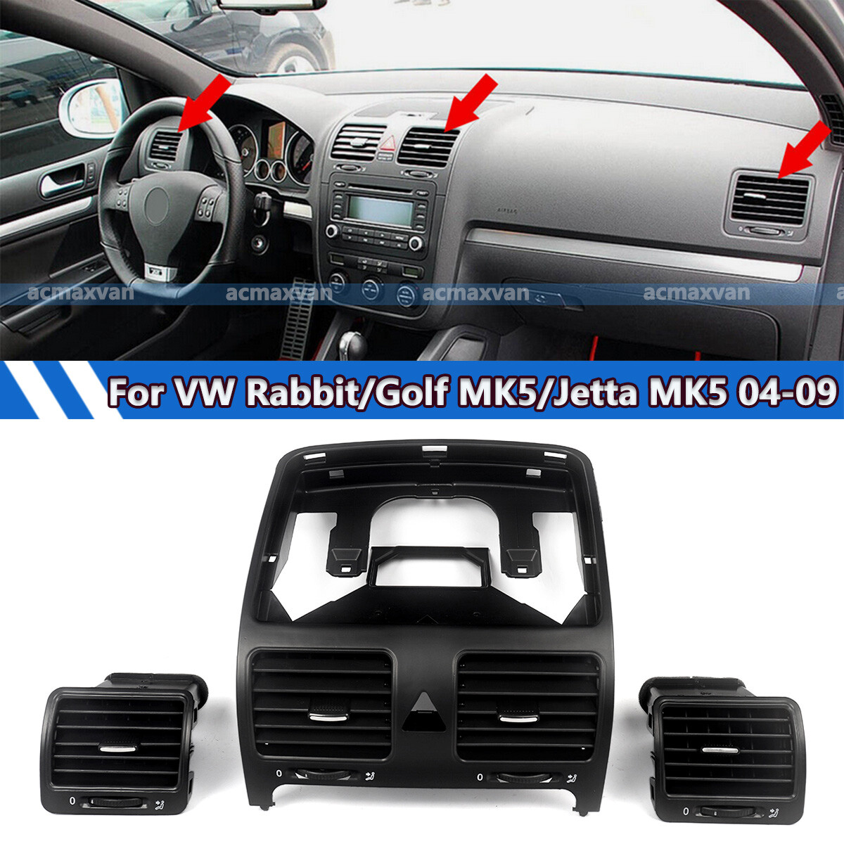 Front Center Dash Board+Side Air Outlet A/C Vent For VW Golf MK5 Jetta 2004-2009
