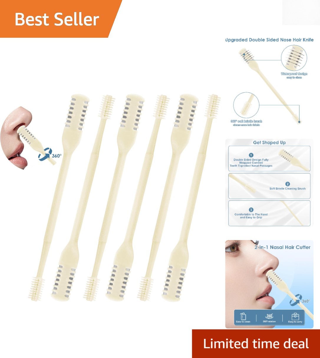 6 Pcs 2-in-1 Nasal Hair Cutter Set - Double-Sided, Portable Trimmer for All