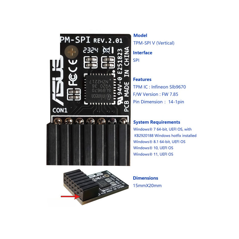 1PC NEW ASUS TPM-SPI V TPM Module (14 Pin 14-1) SPI TPM Trusted Platform