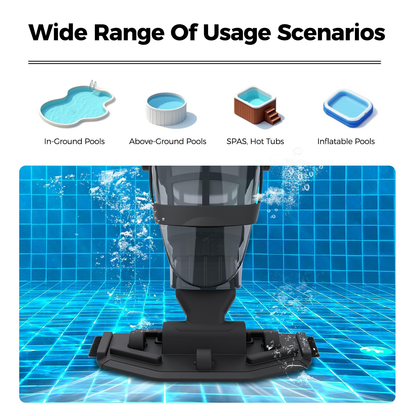 Powered Cordless Handheld Pool Vacuum, Rechargeable Pool Cleaner 60 Mins Runtime