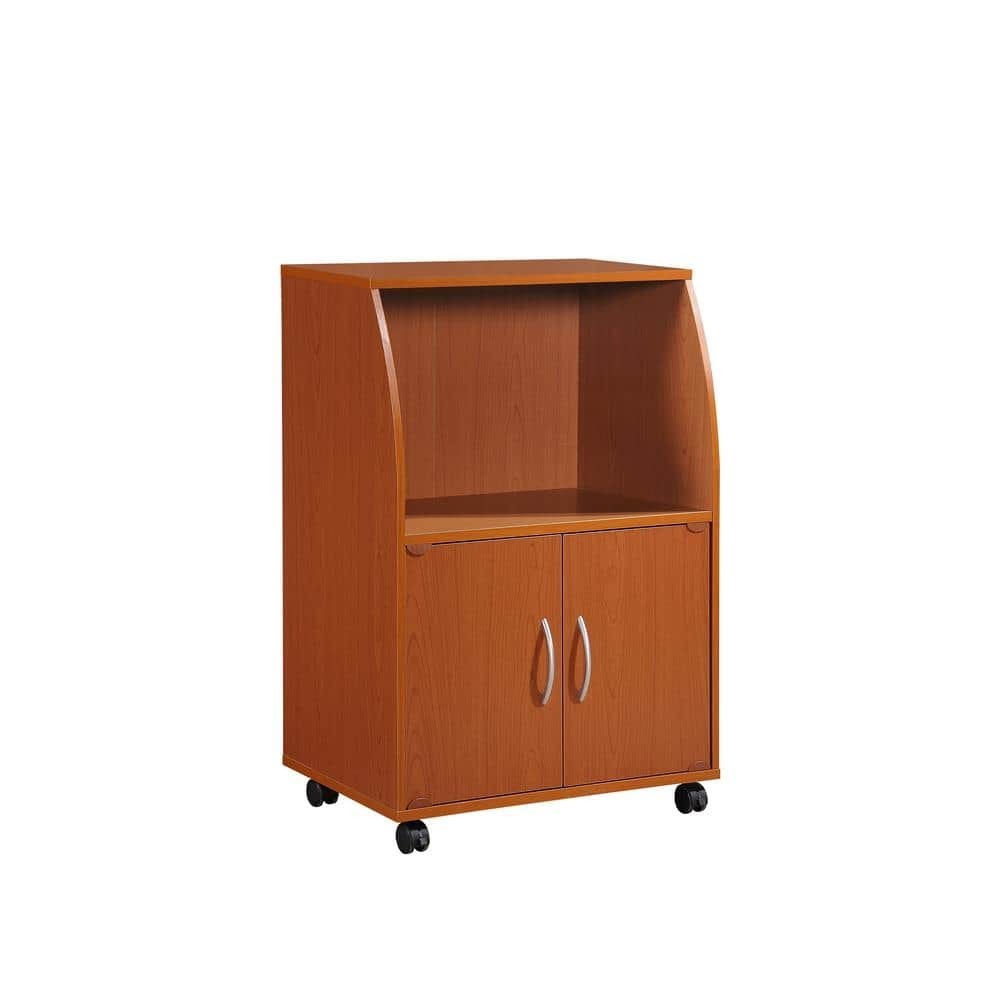 HODEDAH Microwave Cart Cherry Particle Board Storage Cabinet Locking Casters