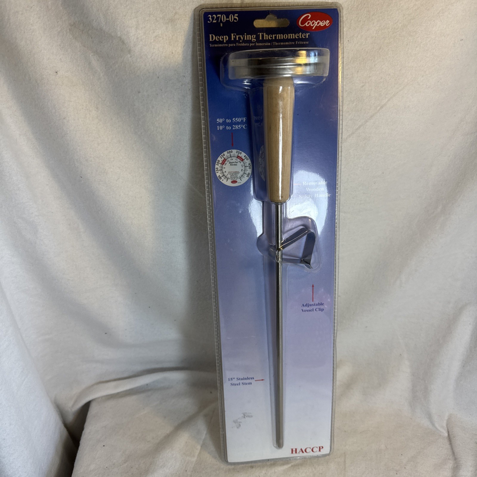 COOPER ATKINS 3270-05 Food Srvc Thrmomtr,Deep Fry,50 to 550 F 5WX72 New In Pkg