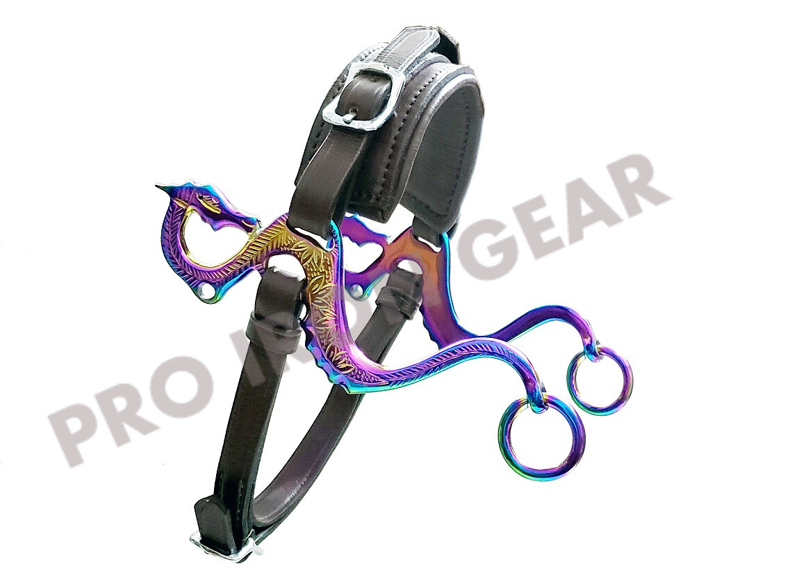 RAINBOW DRAGON Hackamore Bitless Horse Bit English Western  Leather (BLACK)