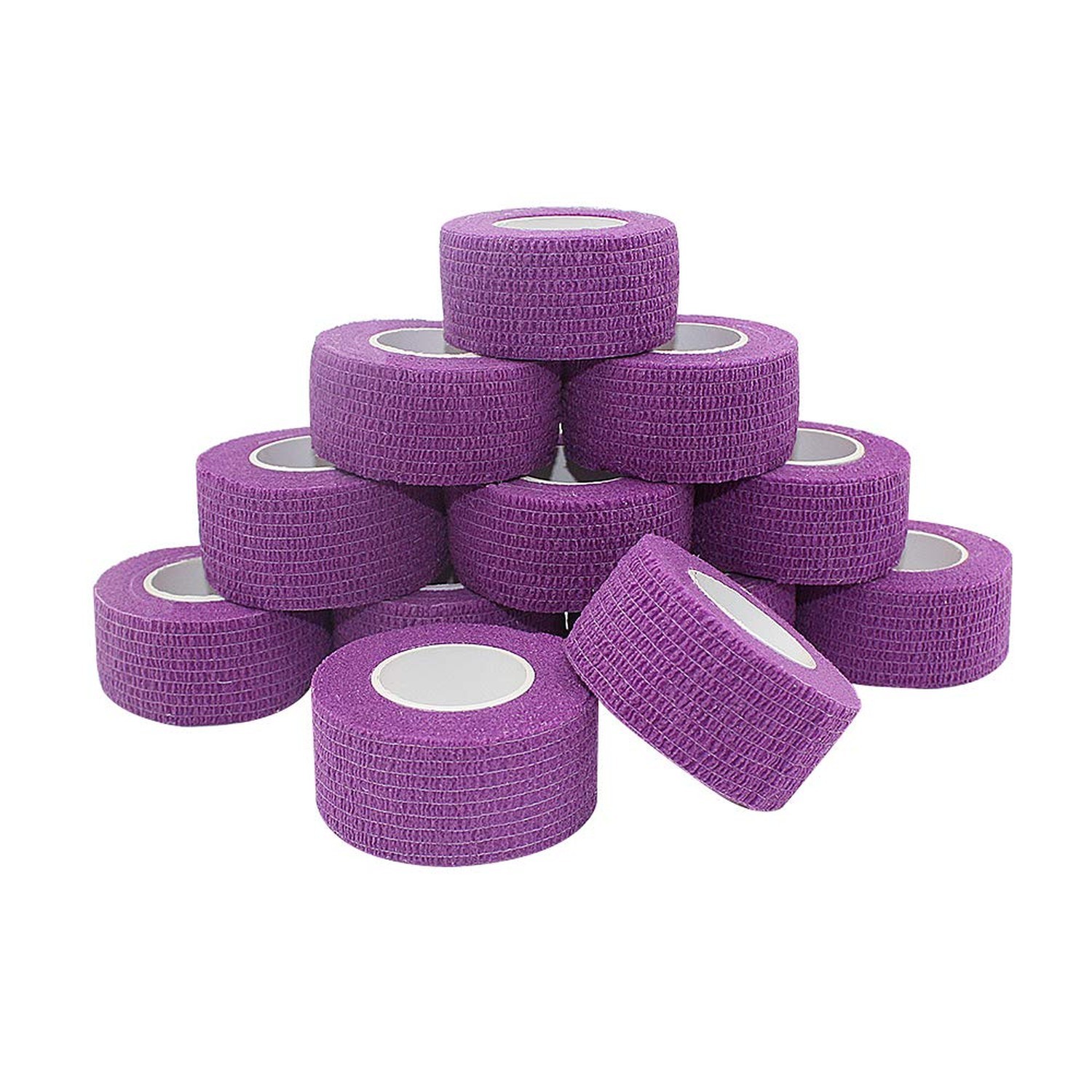 Vet Wrap 1 inch x 12 Pack Purple Cohesive Bandage Fabric Self Sticking Wrap W...