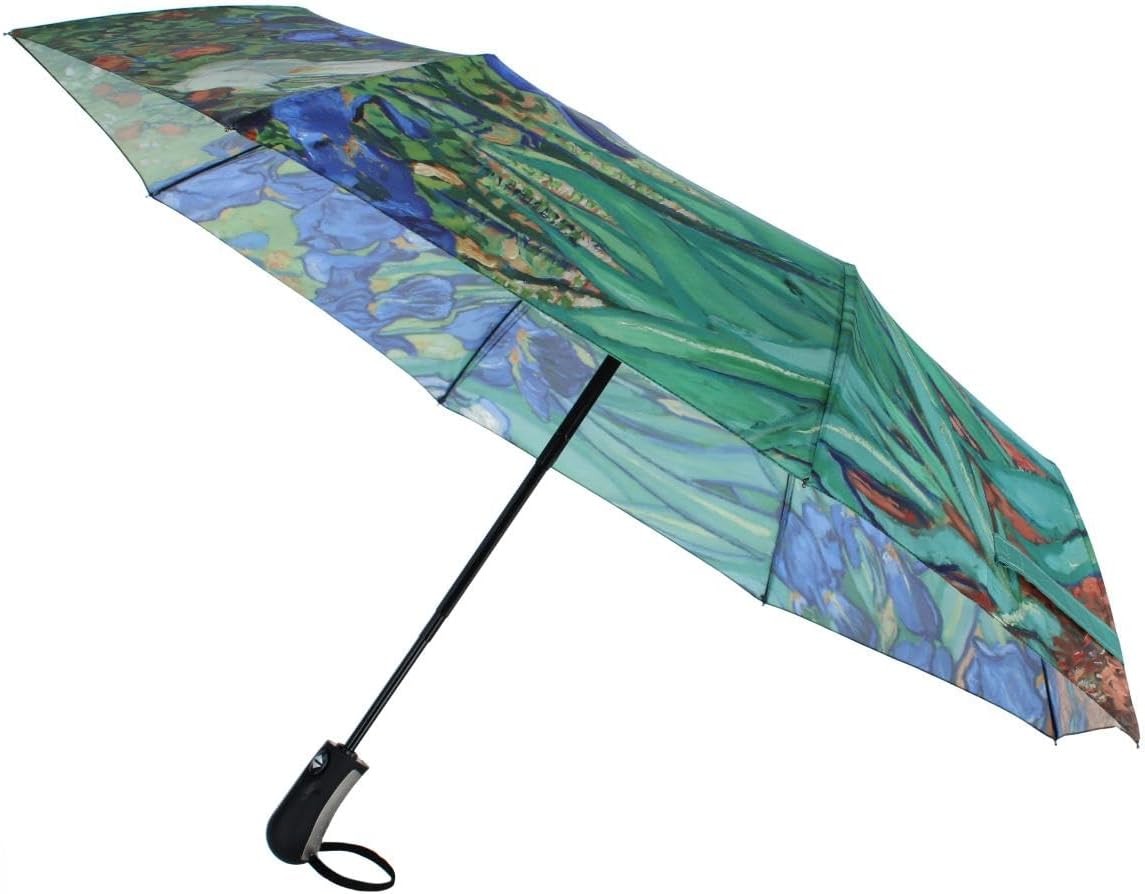 CTM Women's Van Gogh Irises Auto Open Compact Umbrella Green