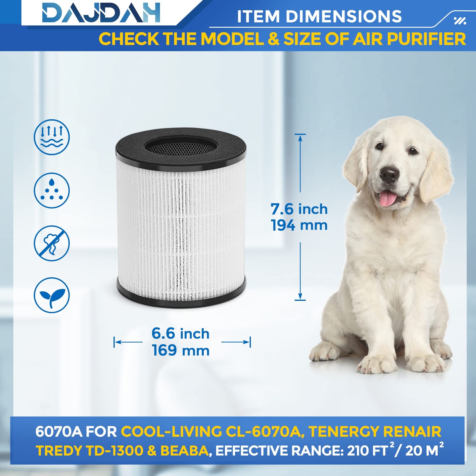 CL-6070A Replacement Filter H13 True HEPA | Compatible with Tenergy Renair