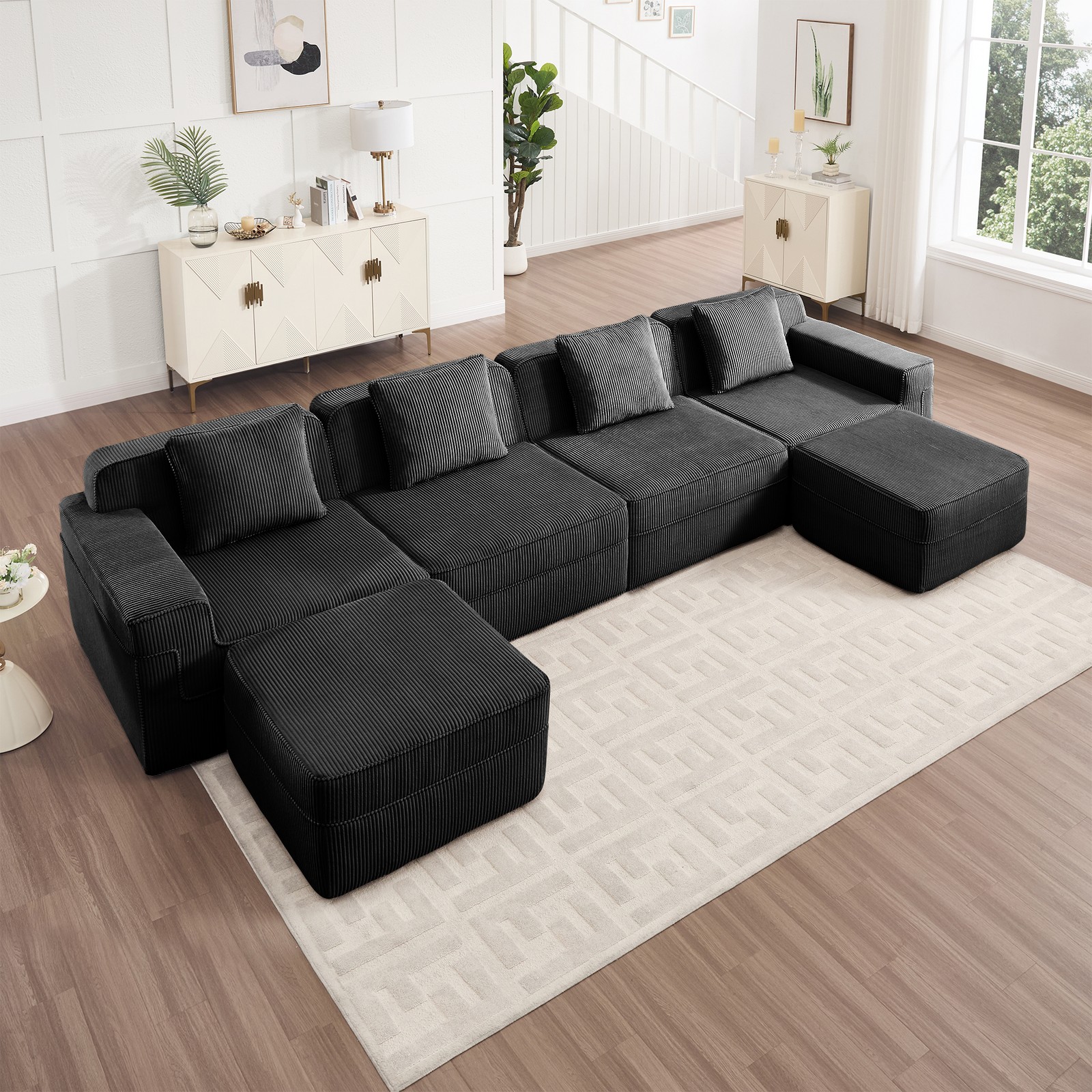 Modular 4 Seat U Shape Sectional Boneless Sofa, Cloud Sectional Couch with Deep